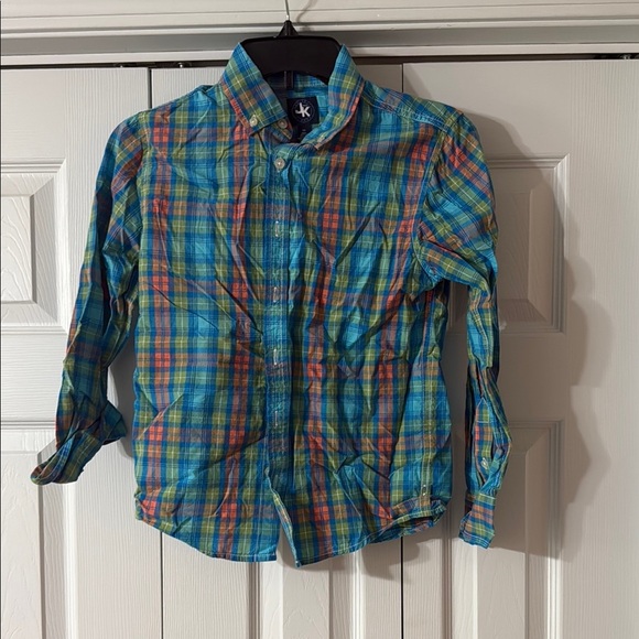 JK Designs Blue and Green Button Down Shirt - Picture 1 of 4